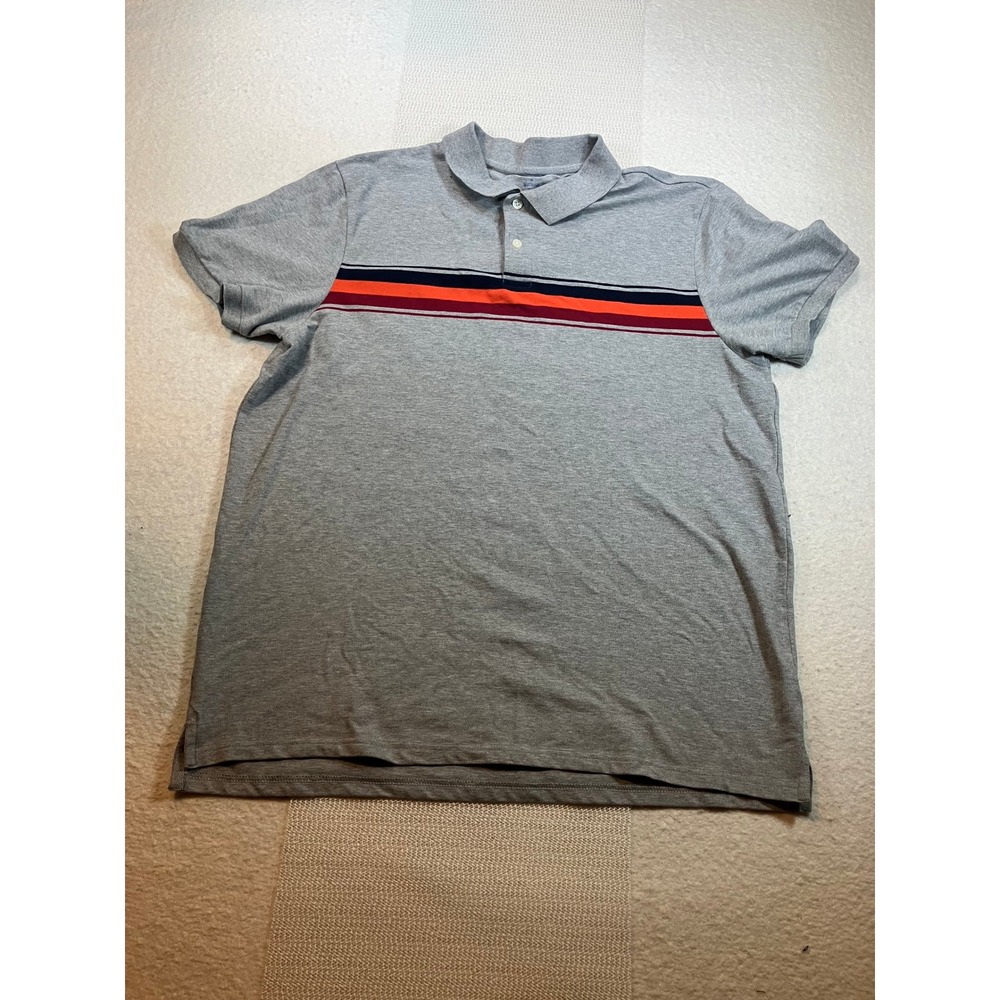 Old Navy Polo Mens XL Gray Short Sleeve Chest Stripe Casual Cotton Blend Shirt